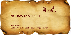Milkovich Lili névjegykártya